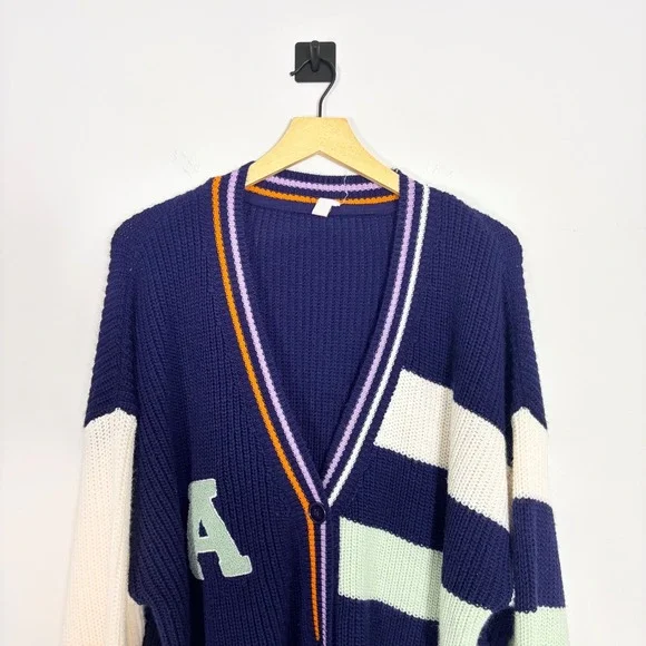 Daily Practice Anthropologie Oversized V Neck Cardigan Sweater Letter A Large - Picture 3 of 6